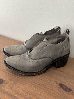 Freebird Sadie leather grey chunky heeled Oxford shoes 11